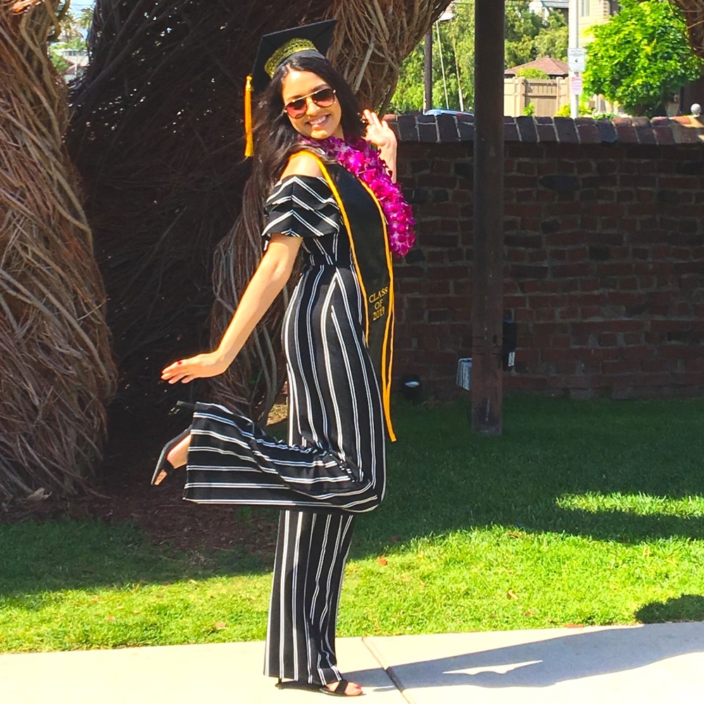 Navy Blue and white striped jumpsuit